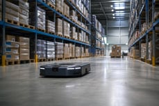 AGV Navigating Warehouse Aisles